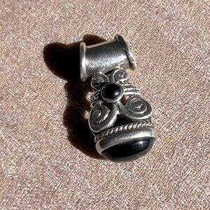 Onyx Pendant Sterling Silver 925 Heavy Art Nouveau Tribal Edwardian Fleur-de-lis